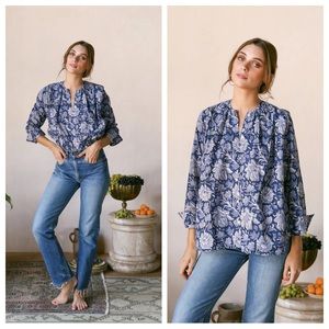 Mille Florian Blouse in Indigo Garden Floral